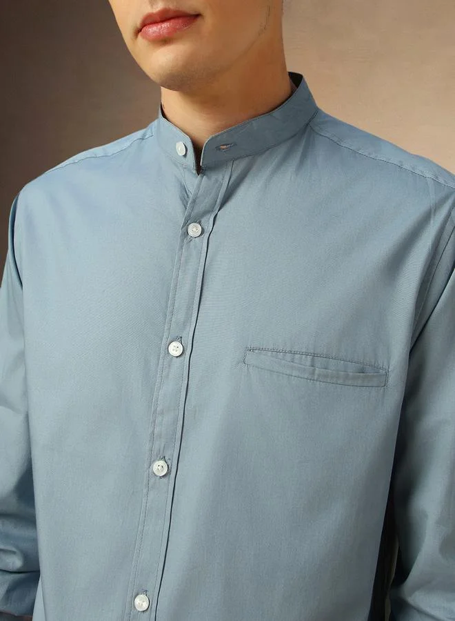 Dennis Lingo Men's Dusty Blue 100% Cotton Solid Pattern Button Down Regular FiT-Shirt