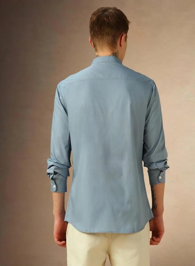 Dennis Lingo Men's Dusty Blue 100% Cotton Solid Pattern Button Down Regular FiT-Shirt
