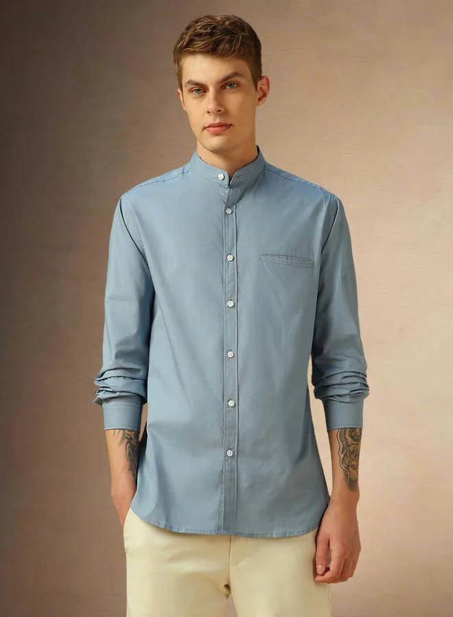 Dennis Lingo Men's Dusty Blue 100% Cotton Solid Pattern Button Down Regular FiT-Shirt