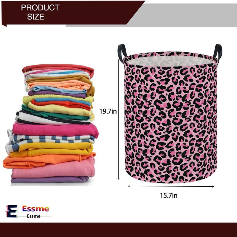 ESSME Kids Laundry Basket,Pink Hamper Collapsible Canvas Waterproof Storage Bin for Girls, Leopard Print Hamper,Gift Baskets(Pink Leopard Print) - Image 2