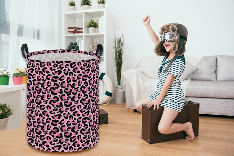 ESSME Kids Laundry Basket,Pink Hamper Collapsible Canvas Waterproof Storage Bin for Girls, Leopard Print Hamper,Gift Baskets(Pink Leopard Print) - Image 5