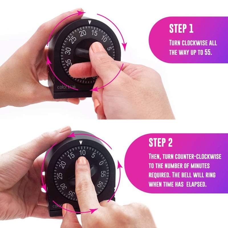 Colortrak 60 Minute Wind Up Timer, Visual Mechanical Timer, from 0 to 60 Minutes, for Kitchen, Hair Color Processing, Tanning, Kids' Home and Classroom Activities or Timeouts, Black - Image 2