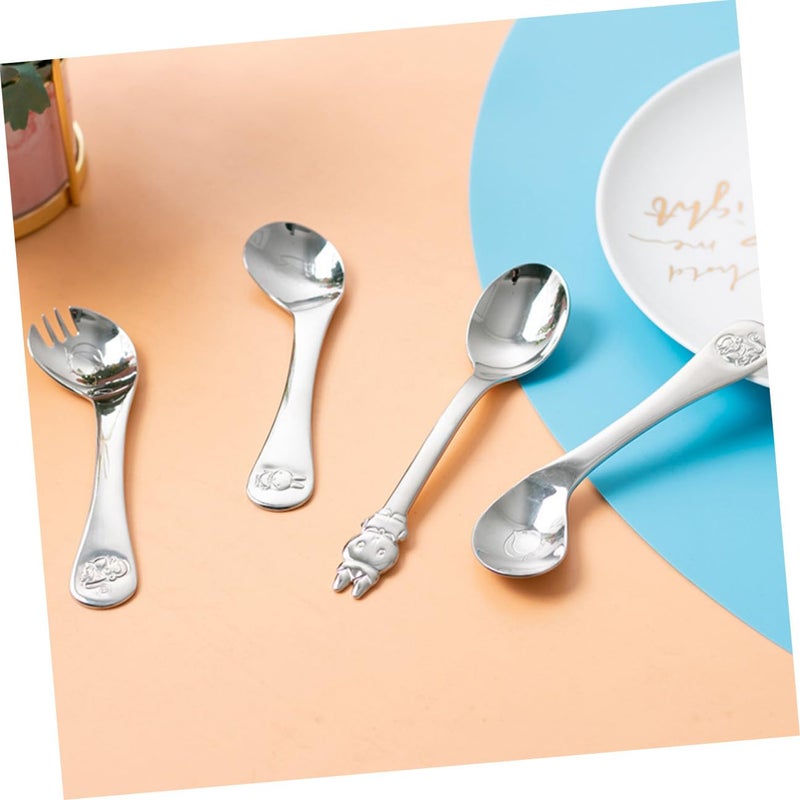 Stainless Steel Baby Self Feeding Spoon Safe Rounded Edges Training Utensil for First Stage Learning - Image 3