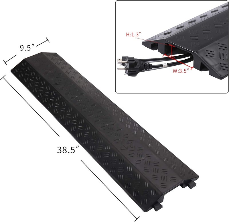 anbotek Medium 3 Pack - Floor Cord Cover Cord Protector Drop Over Drop Trak Cable Ramp for Office Warehouse - Black - Image 2