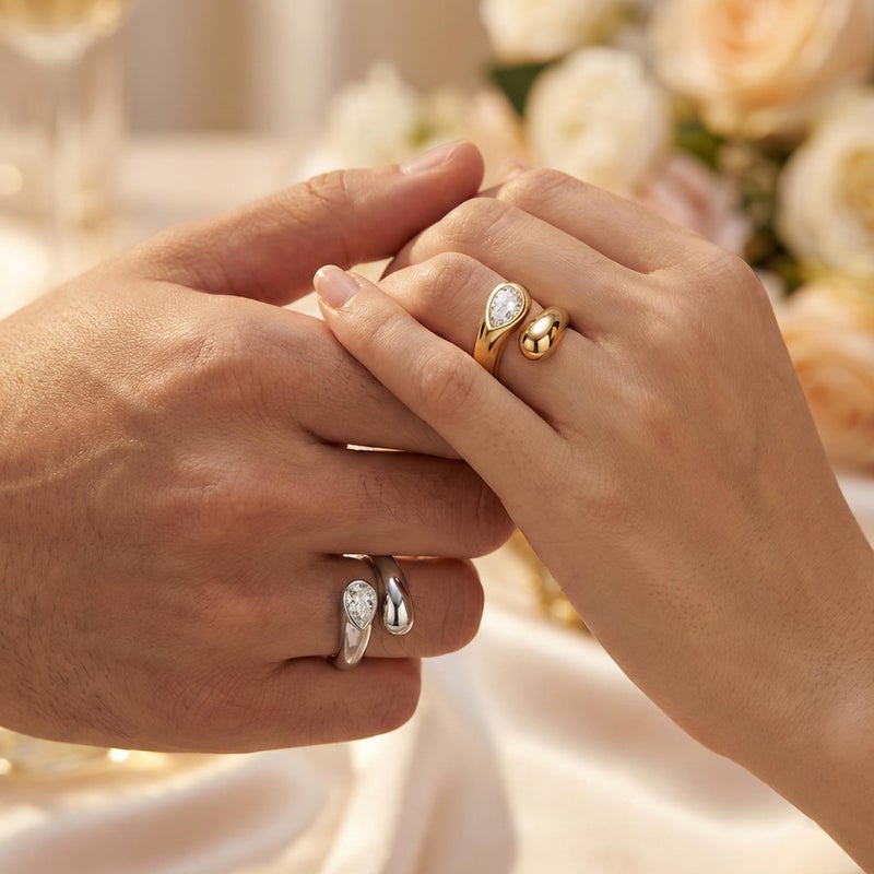 Poxtex Size 7 Love Diamond Gold Silver Rings for Women, Adjustable Couple Wedding Band Pinky Thumb Fingers - Image 3