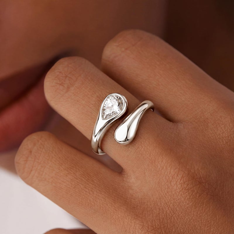 Poxtex Size 7 Love Diamond Gold Silver Rings for Women, Adjustable Couple Wedding Band Pinky Thumb Fingers - Image 5