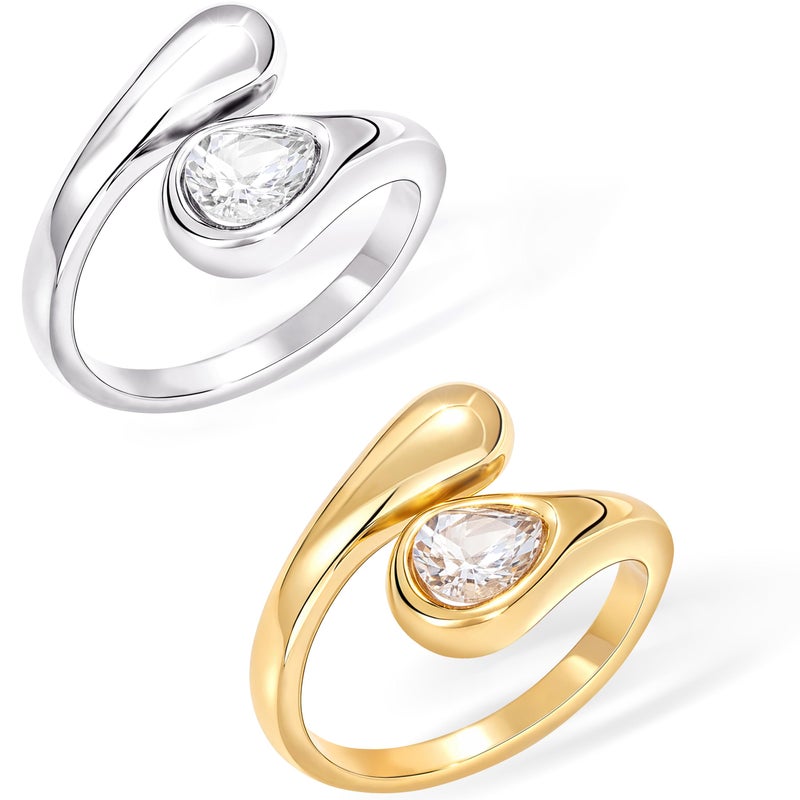 Poxtex Size 7 Love Diamond Gold Silver Rings for Women, Adjustable Couple Wedding Band Pinky Thumb Fingers - Image 1