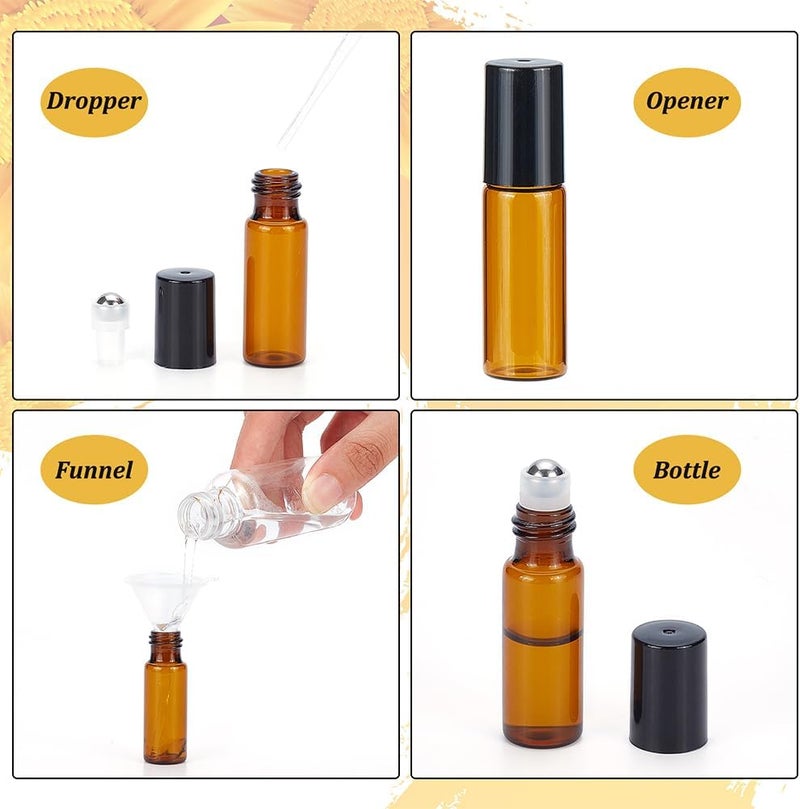 BENECREAT 30 Pack 5ml Amber Glass Bottles Essential Oils Roller Bottles with Stainless Steel Balls for Essential Oils/Other Liquids - Image 4