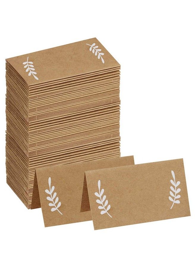 Supla 100 Pcs Place Cards With White Laurel Leaves Kraft Paper Cards Rustic Wedding Table Name Number Blank Table Tent Cards Table Name Tags Table Card Seating Cards Buffet Table Cards  - Image 1