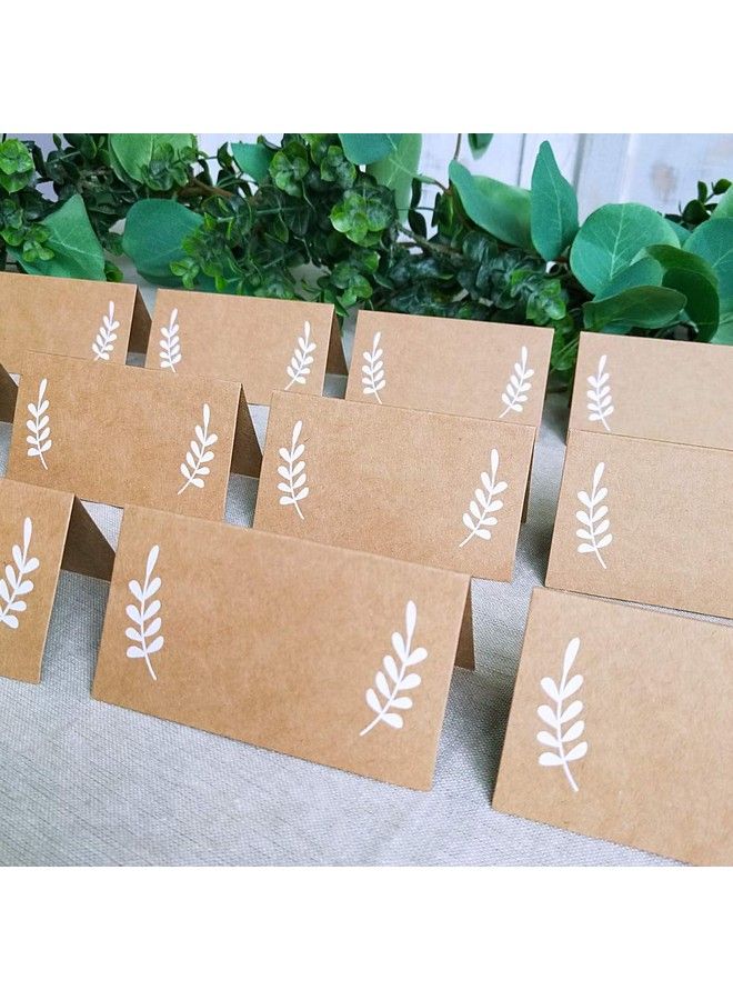 Supla 100 Pcs Place Cards With White Laurel Leaves Kraft Paper Cards Rustic Wedding Table Name Number Blank Table Tent Cards Table Name Tags Table Card Seating Cards Buffet Table Cards  - Image 4