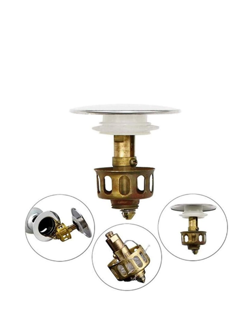 SYOSI Pop Up Bathroom Sink Drain Stopper, Universal Wash Basin Bounce Drain Filter, Built-In Anti-Clogging Strainer, 304 stainless steel - Image 2