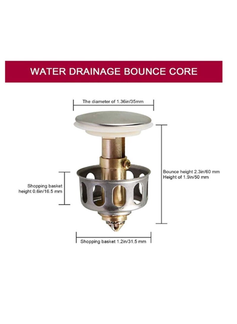 SYOSI Pop Up Bathroom Sink Drain Stopper, Universal Wash Basin Bounce Drain Filter, Built-In Anti-Clogging Strainer, 304 stainless steel - Image 3