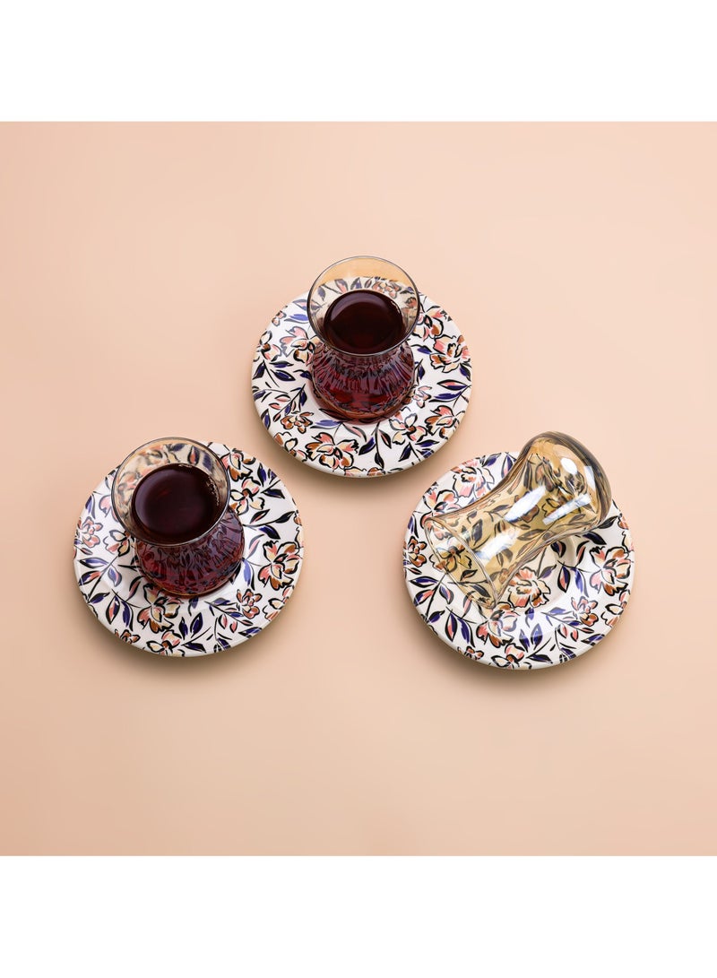 BLACKSTONE طقم شاي بورسلين هيرينسيا 18 قطعة مع طبق جانبي 6 أكواب شاي 6 صحون 6 أطباق جانبية - Image 3