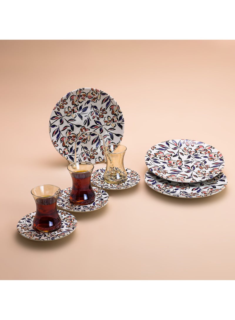 BLACKSTONE طقم شاي بورسلين هيرينسيا 18 قطعة مع طبق جانبي 6 أكواب شاي 6 صحون 6 أطباق جانبية - Image 4