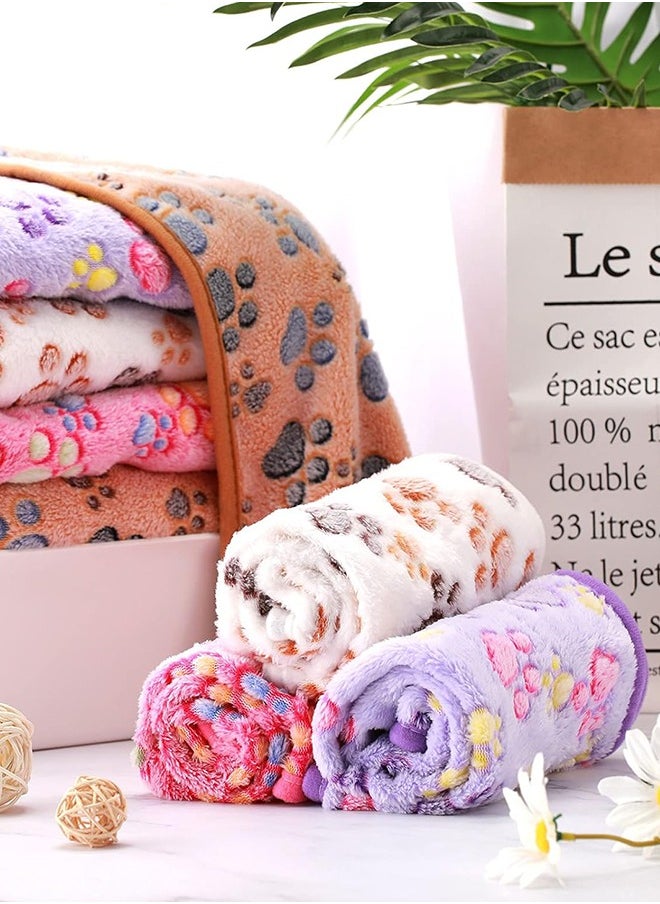 Bukela Pet Blanket Dog Puppy Blanket Paw Print Fleece Blanket for Small Medium Pet Dog Cat Warm Soft Sleep Mat Liners Blanket, 4 Pcs (White, Coffee, Pink, Purple)  - Image 2