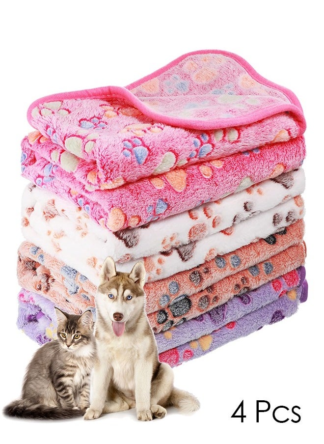 Bukela Pet Blanket Dog Puppy Blanket Paw Print Fleece Blanket for Small Medium Pet Dog Cat Warm Soft Sleep Mat Liners Blanket, 4 Pcs (White, Coffee, Pink, Purple)  - Image 1