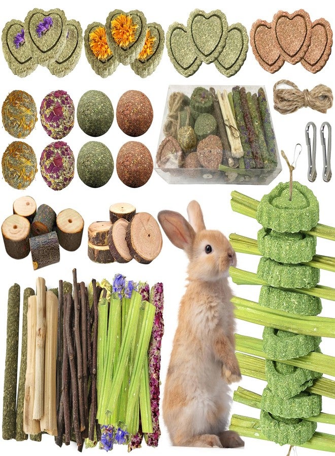 Tyotrbs 68pcs DIY Rabbit Chew Toys,Rabbit Toy for Bunnies Boredom Bunny Toys for Teeth, Timothy Stick, Apple Sticks, Sweet Bamboo, for Guinea Pig, Hamster, Chinchilla, Rat (19.04 Ounces (Pack of 1)) - Image 1
