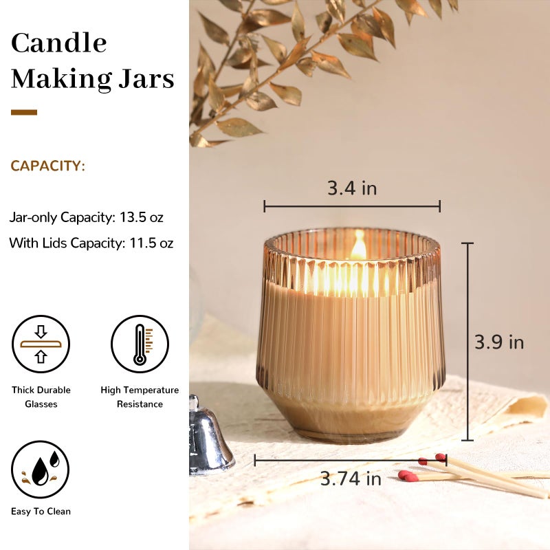Simeitol 13 OZ Candle Making Kit - 6 Pack Amber Ribbed Glass Jars With Bamboo Lids and Wick Kit for Containers - Image 4