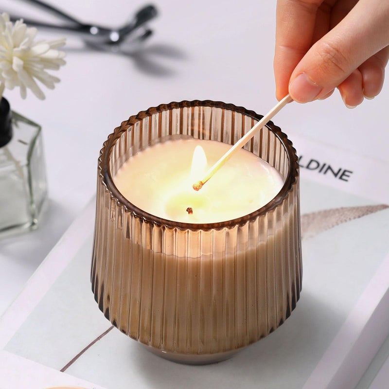 Simeitol 13 OZ Candle Making Kit - 6 Pack Amber Ribbed Glass Jars With Bamboo Lids and Wick Kit for Containers - Image 2