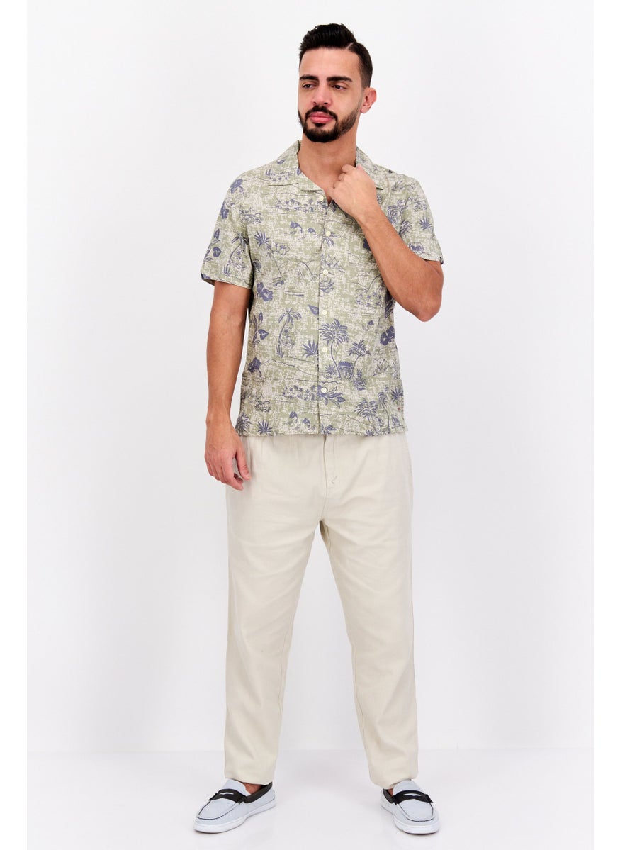 Jachs New York - Men Regular Fit Allover Print Short Sleeves Casual Shirt, Light Olive Combo - Image 1
