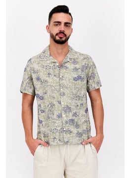 Men Regular Fit Allover Print Short Sleeves Casual Shirt, Light Olive Combo