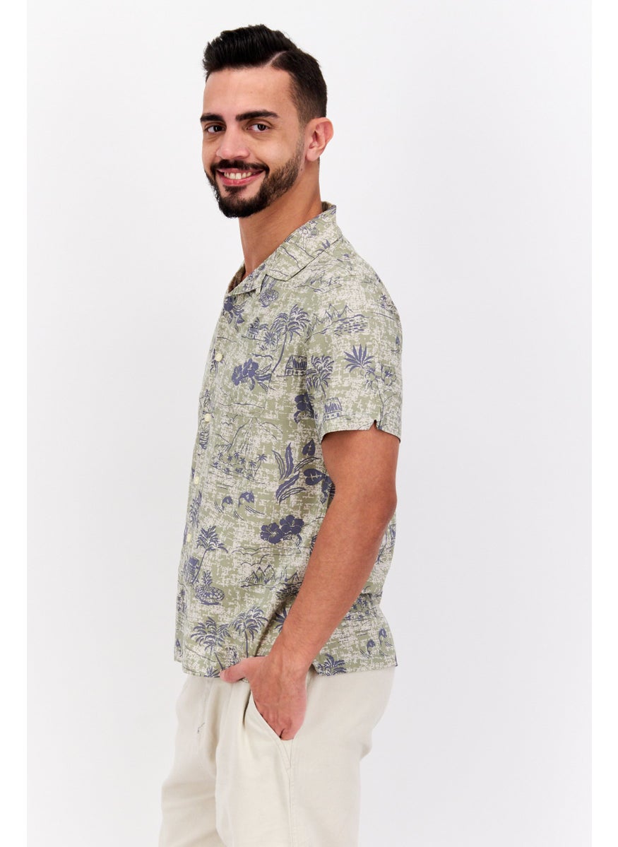 Jachs New York - Men Regular Fit Allover Print Short Sleeves Casual Shirt, Light Olive Combo - Image 1