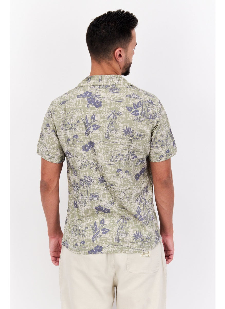 Jachs New York - Men Regular Fit Allover Print Short Sleeves Casual Shirt, Light Olive Combo - Image 1