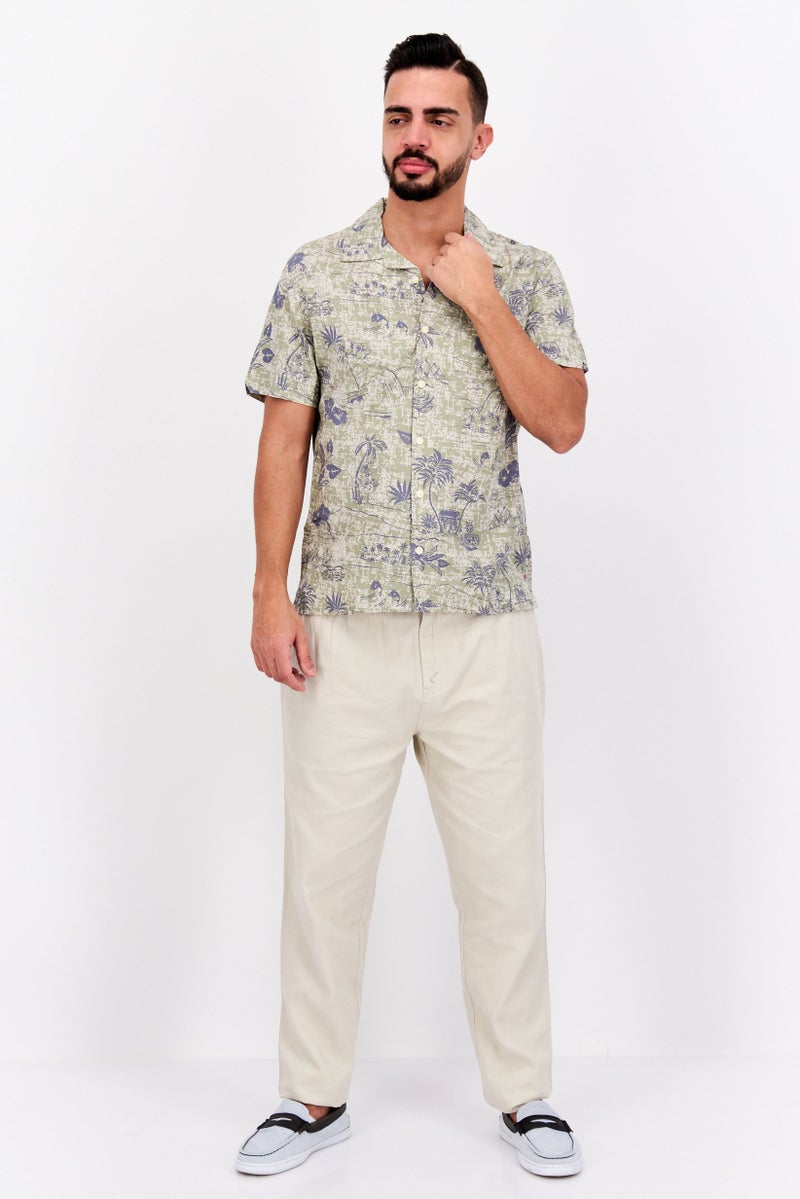 Jachs New York Men Regular Fit Allover Print Short Sleeves Casual Shirt, Light Olive Combo - Image 2