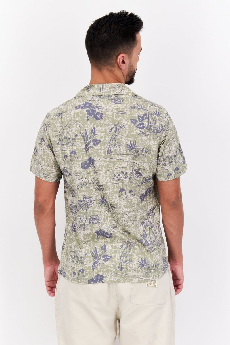 Jachs New York Men Regular Fit Allover Print Short Sleeves Casual Shirt, Light Olive Combo - Image 4