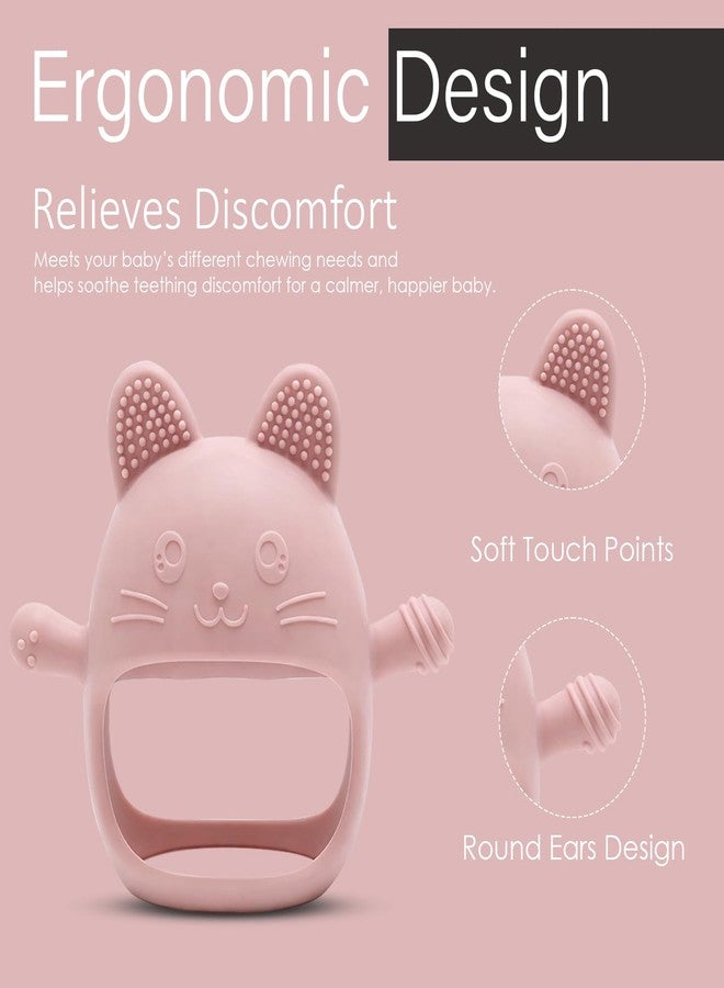 Lyrovo Baby Teething Toy Silicone Teething Mitten for Babies Over 3 Months Anti Dropping Wrist Hand Teethers Baby Chew Toys for Sucking Needs, BPA Free (1, Pink) - Image 2
