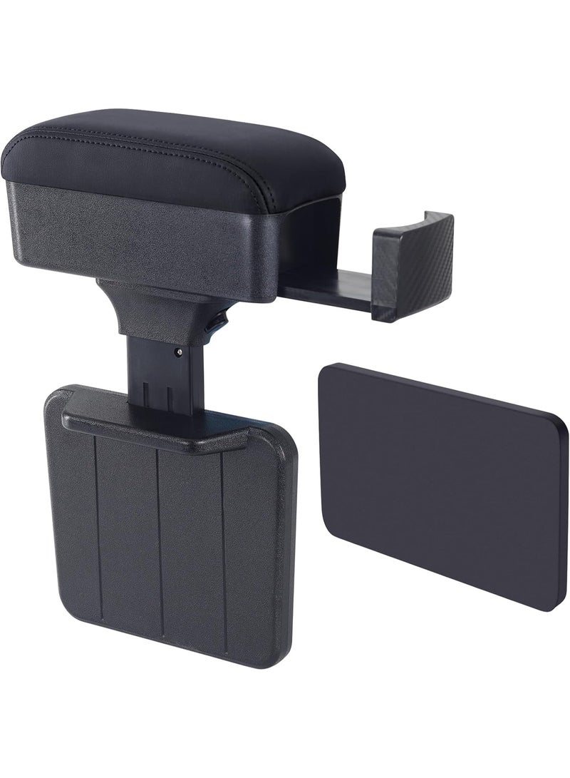 مسند ذراع سيارة من جلد البولي يوريثان مع حامل أكواب مخفي - منظم وسطية أنيق باللون الأسود لتخزين وأناقة محسّنين، تنظيم داخل السيارة | إكسسوارات سيارات حديثة | تشطيب من جلد البولي يوريثان، منظم تخزين سيارة - Image 1