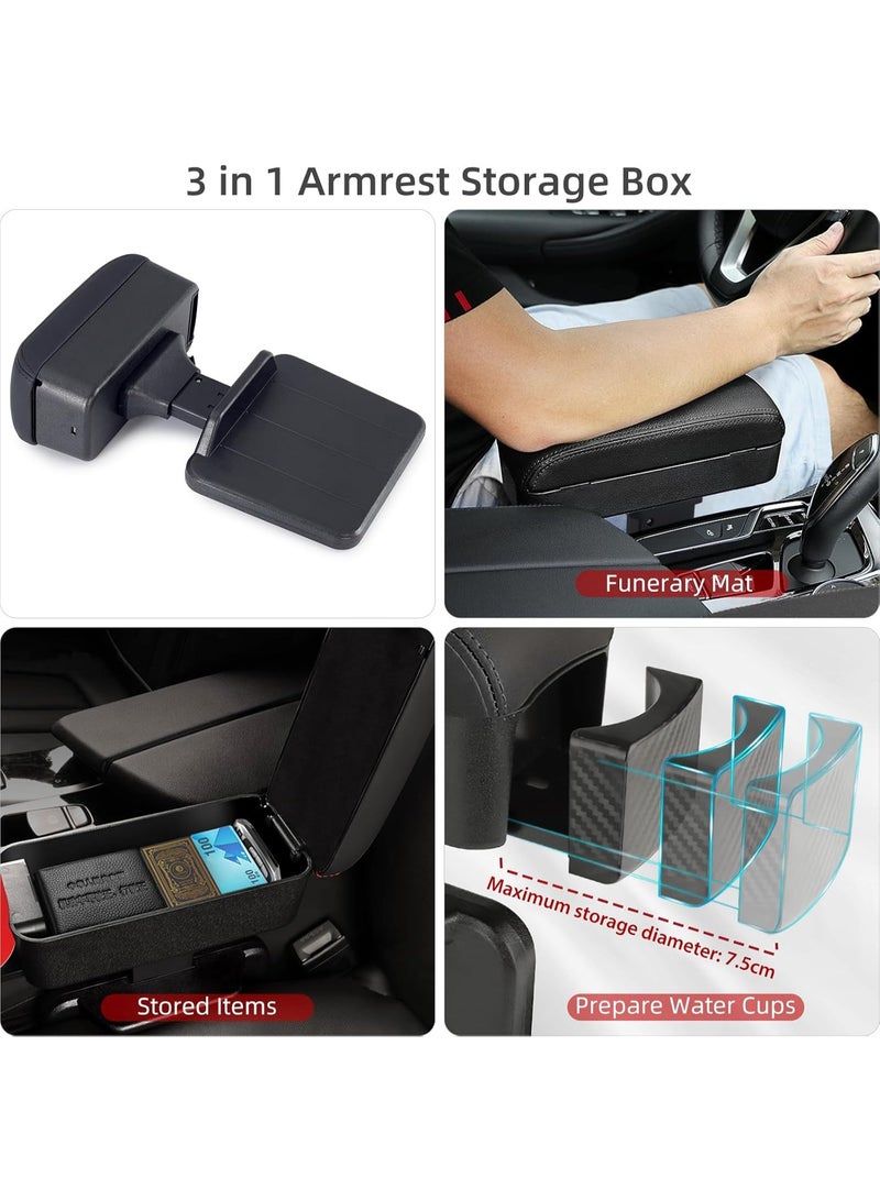 مسند ذراع سيارة من جلد البولي يوريثان مع حامل أكواب مخفي - منظم وسطية أنيق باللون الأسود لتخزين وأناقة محسّنين، تنظيم داخل السيارة | إكسسوارات سيارات حديثة | تشطيب من جلد البولي يوريثان، منظم تخزين سيارة - Image 3