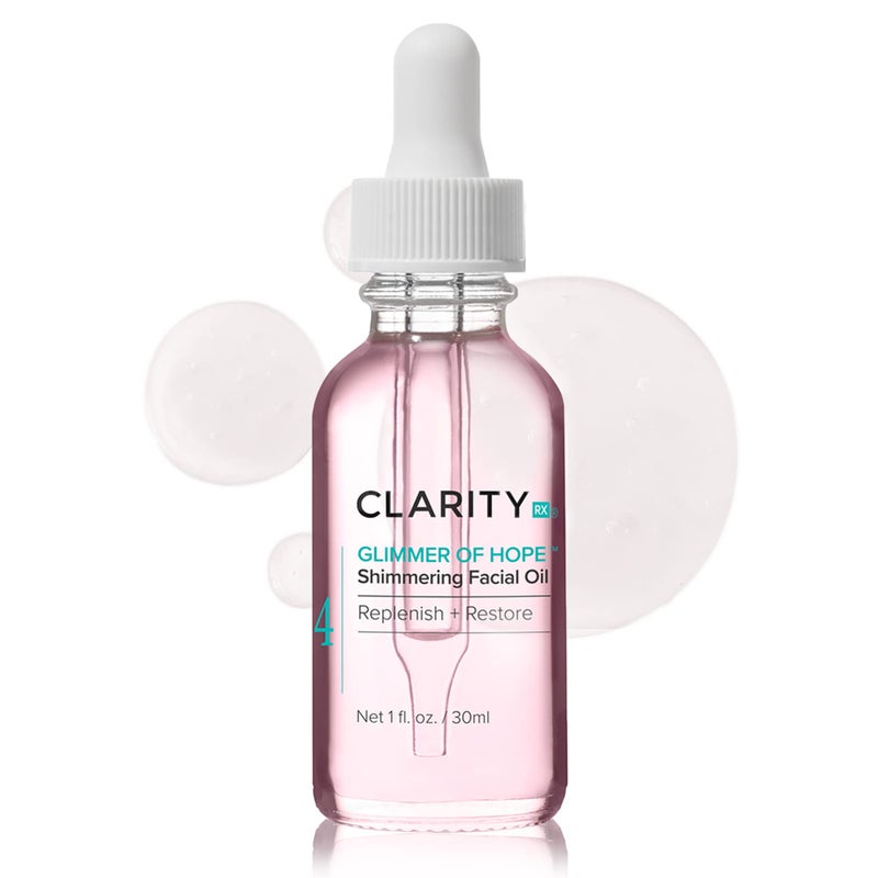 ClarityRx Glimmer of Hope Shimmering Restorative Face Oil, Natural Plant-Based Moisturizing Facial Treatment with Coconut, Rose & Jojoba for Dry & Aging Skin (1 fl oz) - Image 1