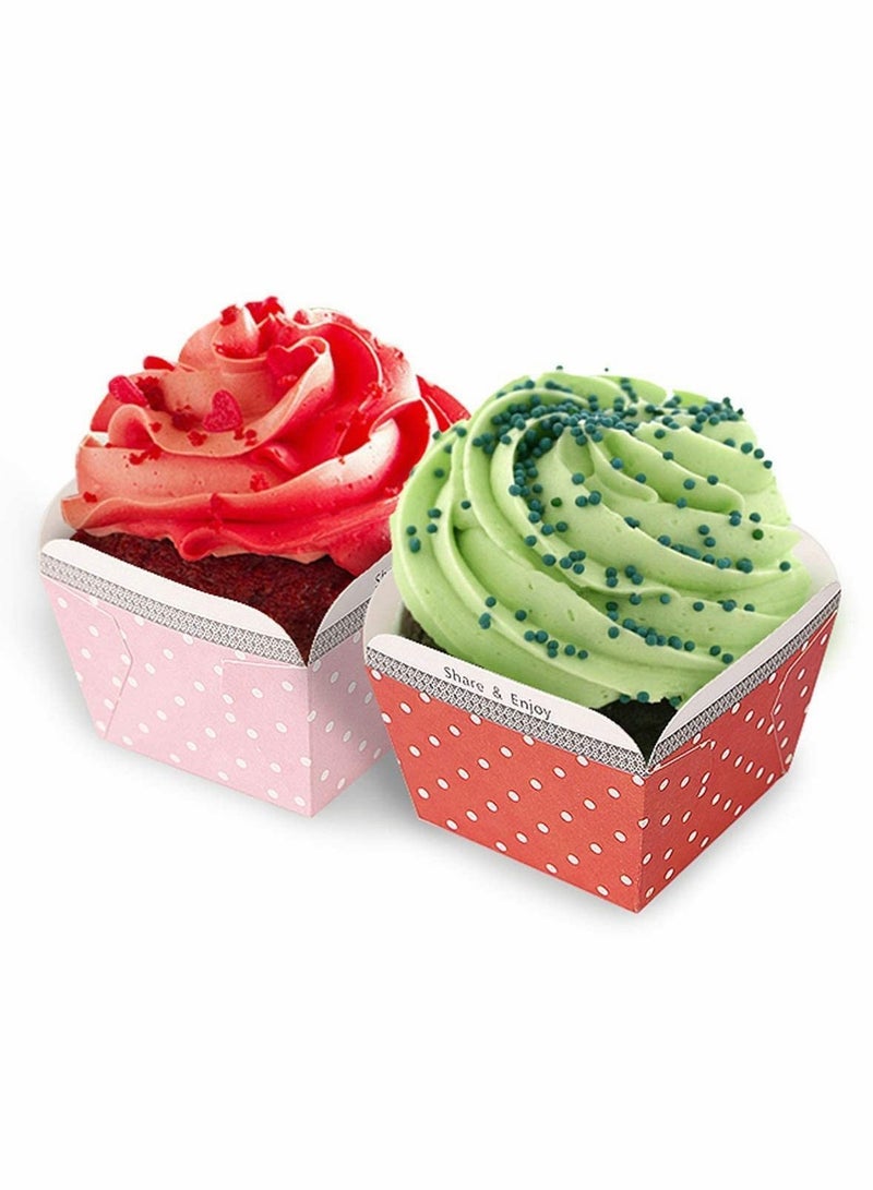 Y&D 100 pcs Cake Paper Cup Square Disposable Cupcake Baking Cups Holder Mini Bowl for Birthday Wedding Party Supplies (Pink Dot)  - Image 4