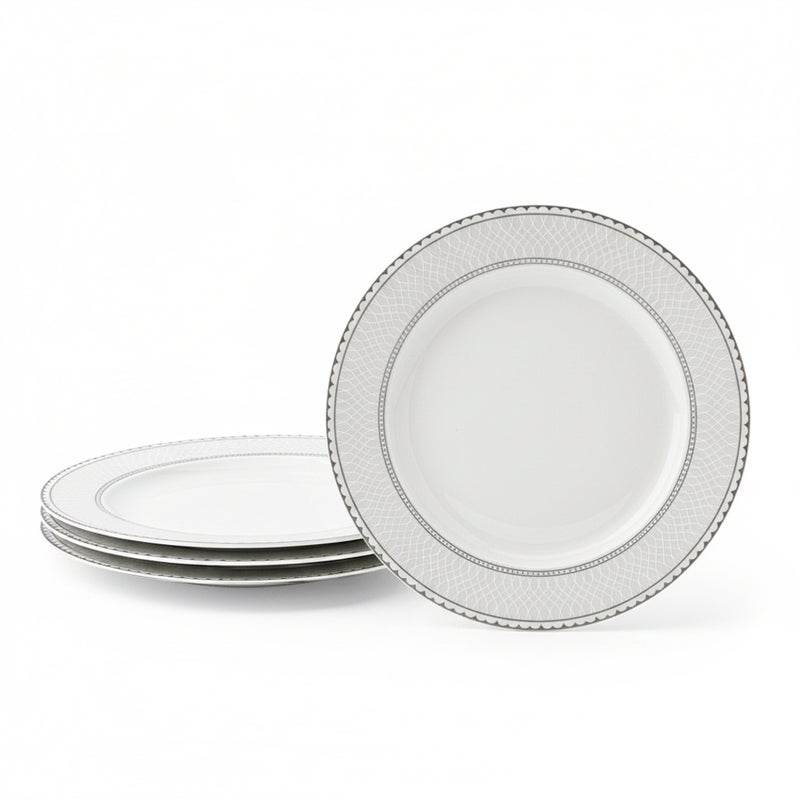 Shallow JUNA New Bone China Dinner Plate 26.7 cm – Elegant White Main Course Plate with Subtle Texture, Premium Tableware for Daily Use, Brunch, Ramadan, Eid, Diwali & Gifting (Set of 4) - Image 1