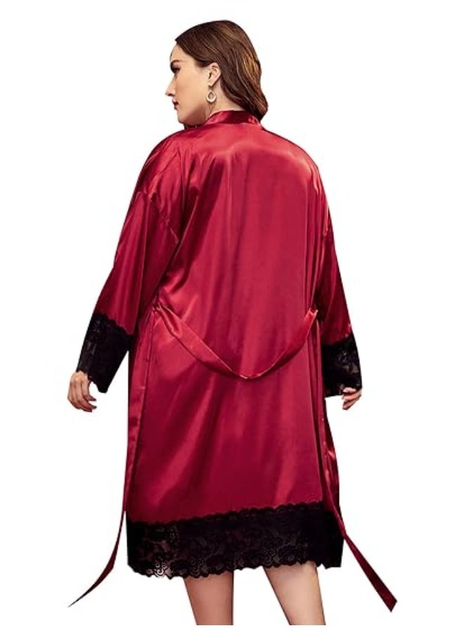 Lingerie set: nightgown and satin robe decorated with black festoon - Image 2