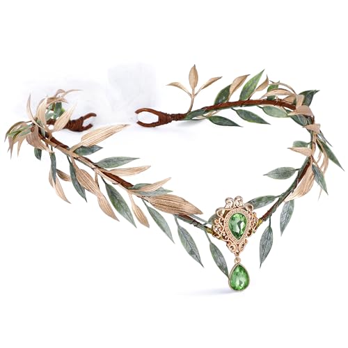 MOSTORY Renaissance Fairy Flower Crown - Elf Crown Woodland Headpiece Handmade Forest Leaf Circlet for Ren Faire Costume Women Halloween Cosplay Photo Shoot - Image 1