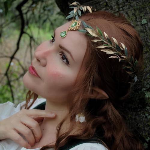 MOSTORY Renaissance Fairy Flower Crown - Elf Crown Woodland Headpiece Handmade Forest Leaf Circlet for Ren Faire Costume Women Halloween Cosplay Photo Shoot - Image 5