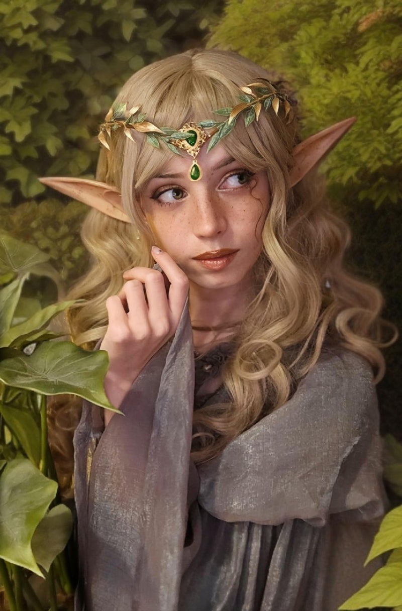 MOSTORY Renaissance Fairy Flower Crown - Elf Crown Woodland Headpiece Handmade Forest Leaf Circlet for Ren Faire Costume Women Halloween Cosplay Photo Shoot - Image 2