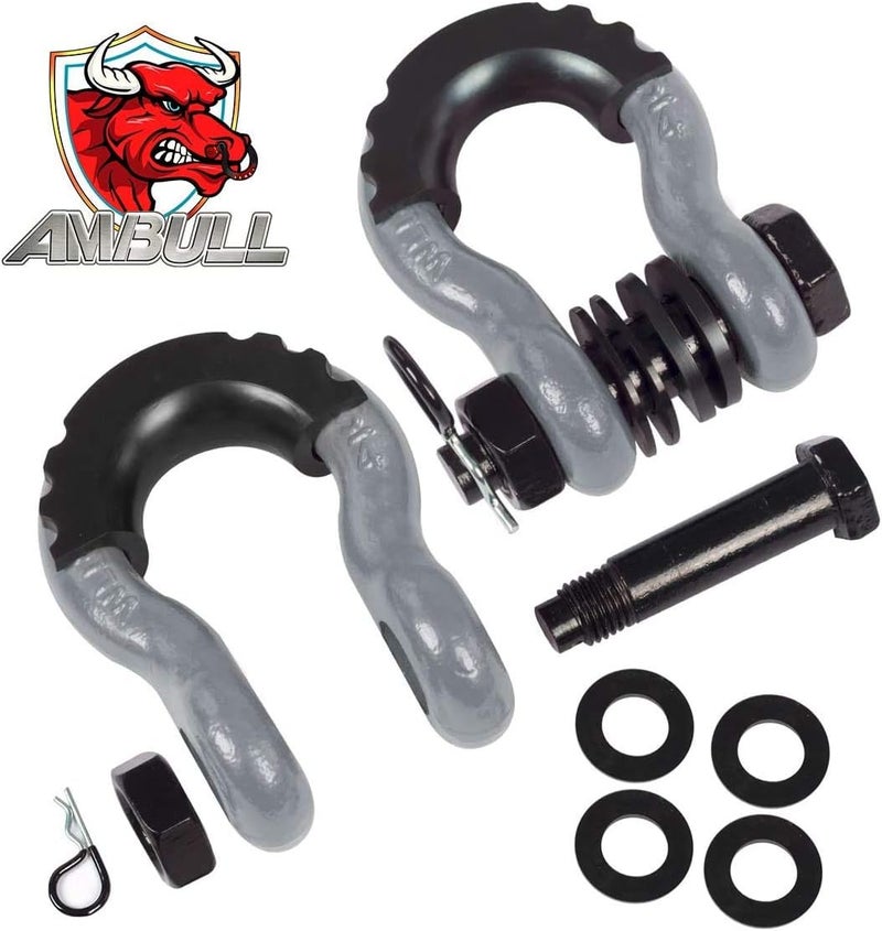 AMBULL Shackles 3/4 Inch D Ring Shackle (2 Pack) 45,000lb Break Strength with 7/8 Inch Pin, Isolator and Washer Kits for Use with Tow Strap, Winch, Off-Road Jeep Truck Vehicle Recovery, Grey - Image 2