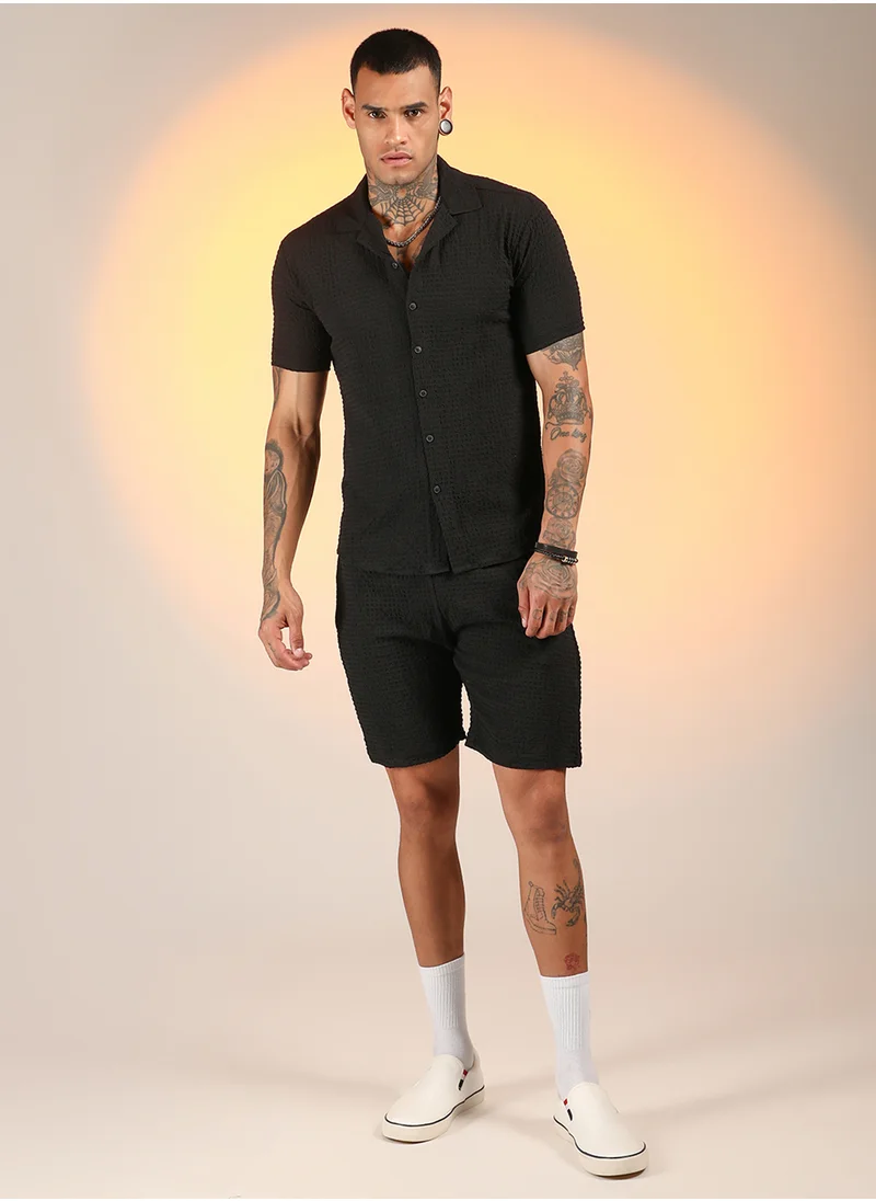 Campus Sutra Men's Onyx Black Crease-Box Co-Ord Set