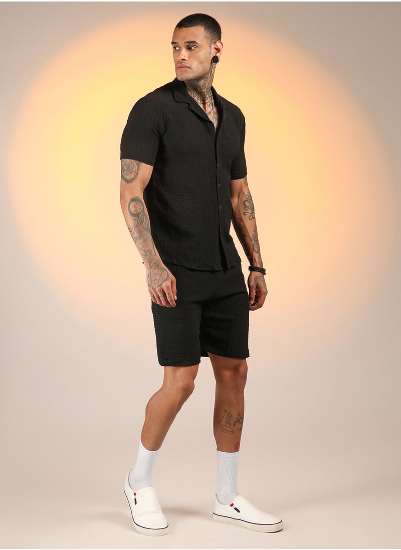 Campus Sutra Men's Onyx Black Crease-Box Co-Ord Set  - Image 3
