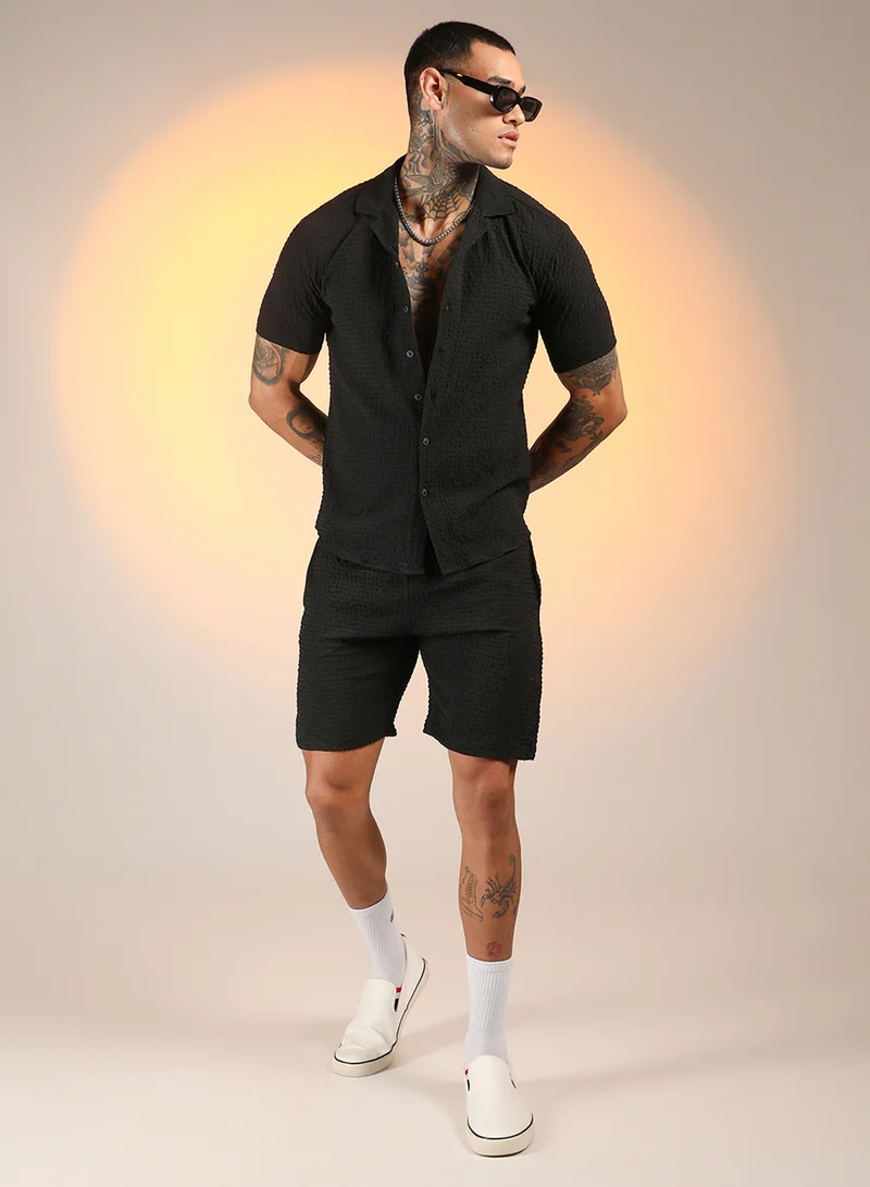 كامبوس سوترا Men's Onyx Black Crease-Box Co-Ord Set