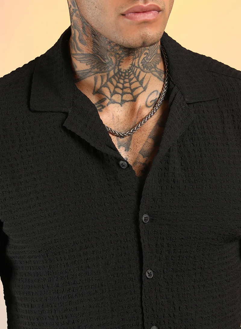 كامبوس سوترا Men's Onyx Black Crease-Box Co-Ord Set