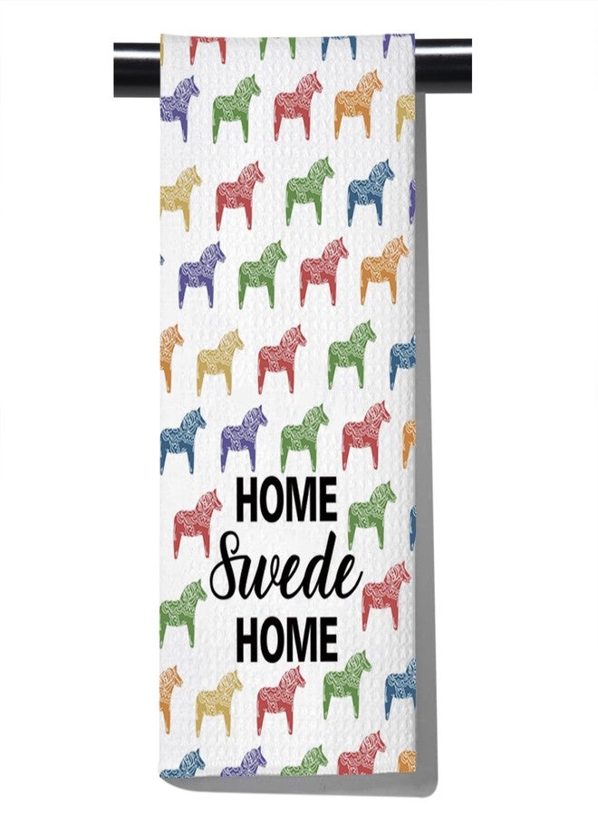 POFULL Sweden Gift Sweden Travel Gift Swedish Dala Horse Gift Swedish Home Swede Home Kitchen Towel (Home Swede) - Image 1