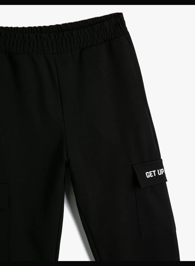 KOTON Drawstring Slogan Pocket Detail Jogger Cargo Sweatpants