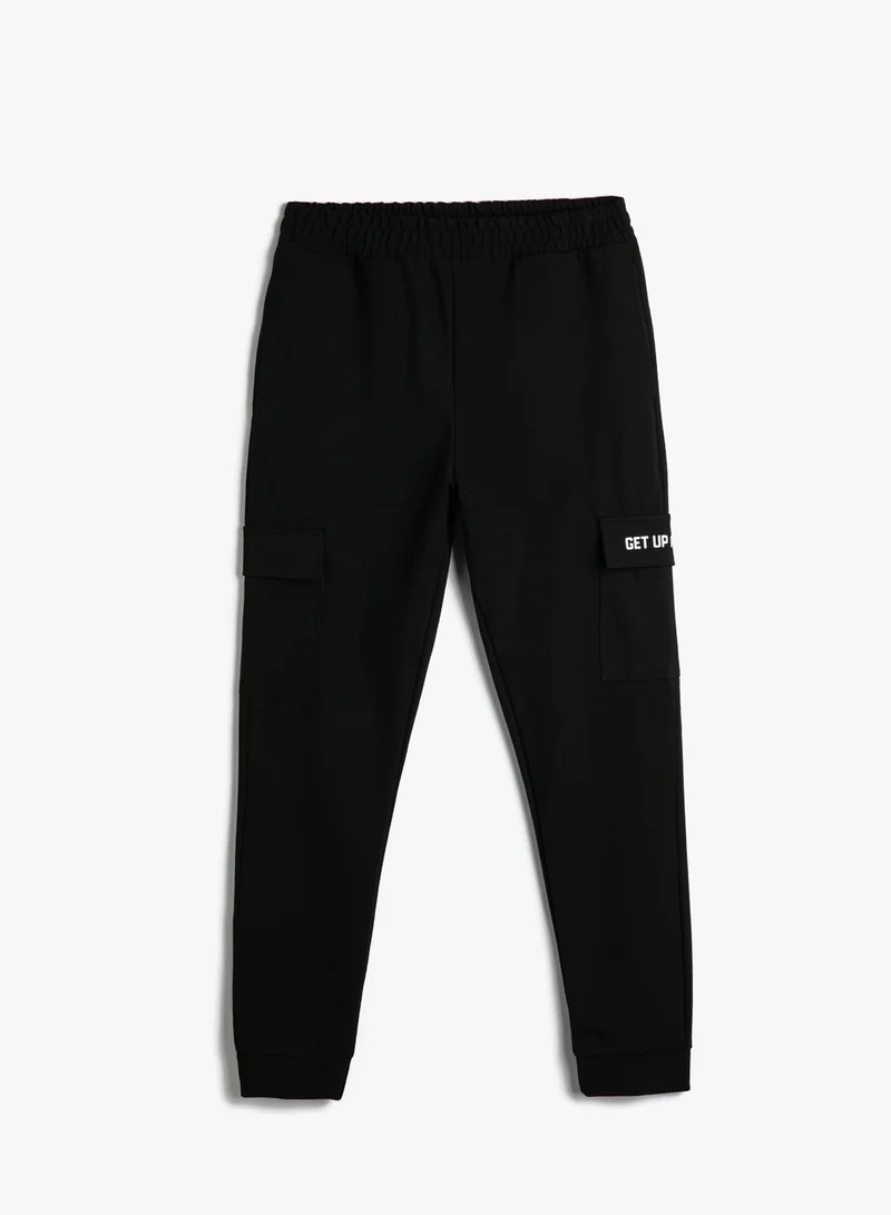 KOTON Drawstring Slogan Pocket Detail Jogger Cargo Sweatpants