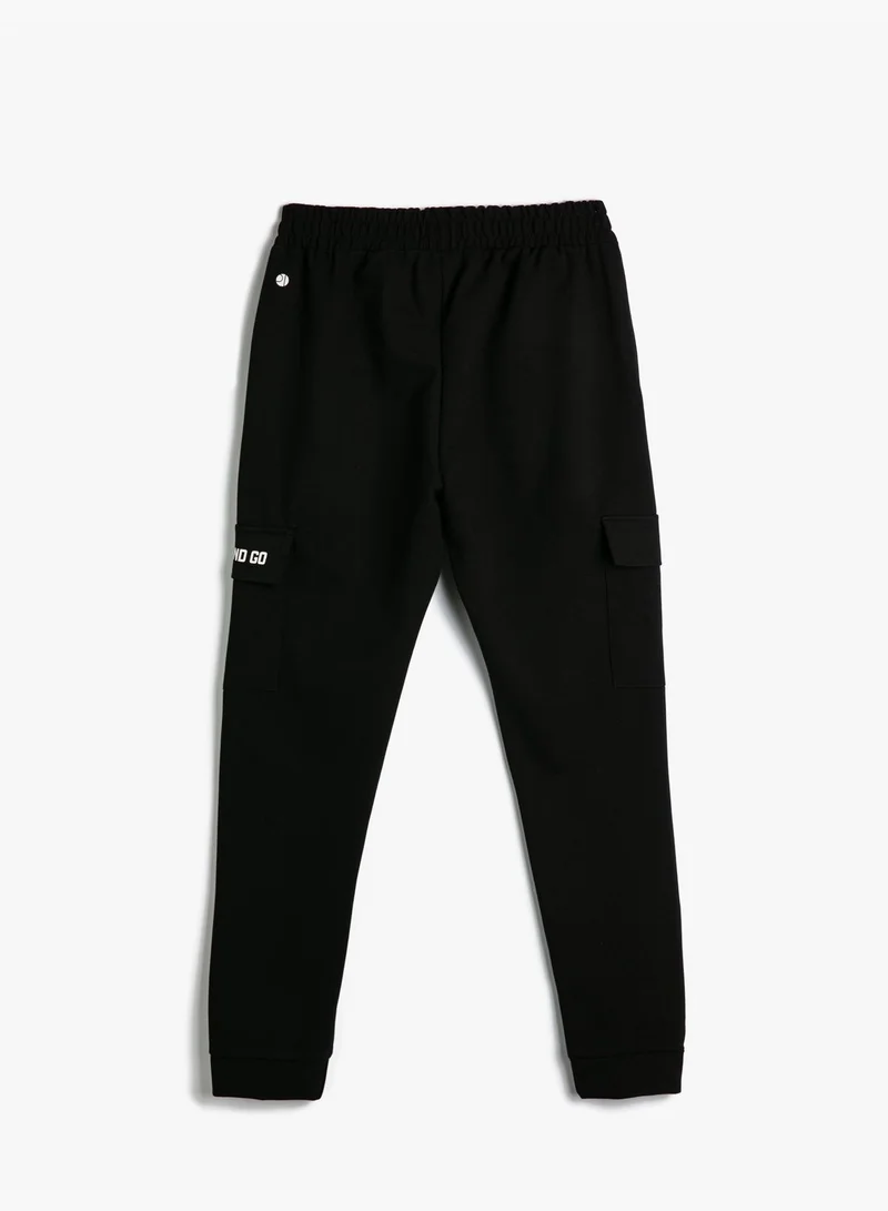 KOTON Drawstring Slogan Pocket Detail Jogger Cargo Sweatpants