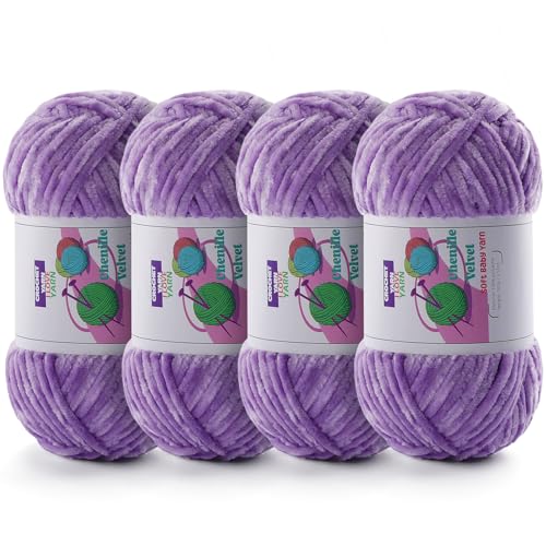 DAERBOF 4 Skeins Soft Chunky Chenille Yarn, Plush Velvet Yarn for Hand Knitting and Crocheting, Fluffy Yarn for Crochet Blankets, Scarves, Hats（4×3.5oz, 4×131.2yds） (Mauve) - Image 1