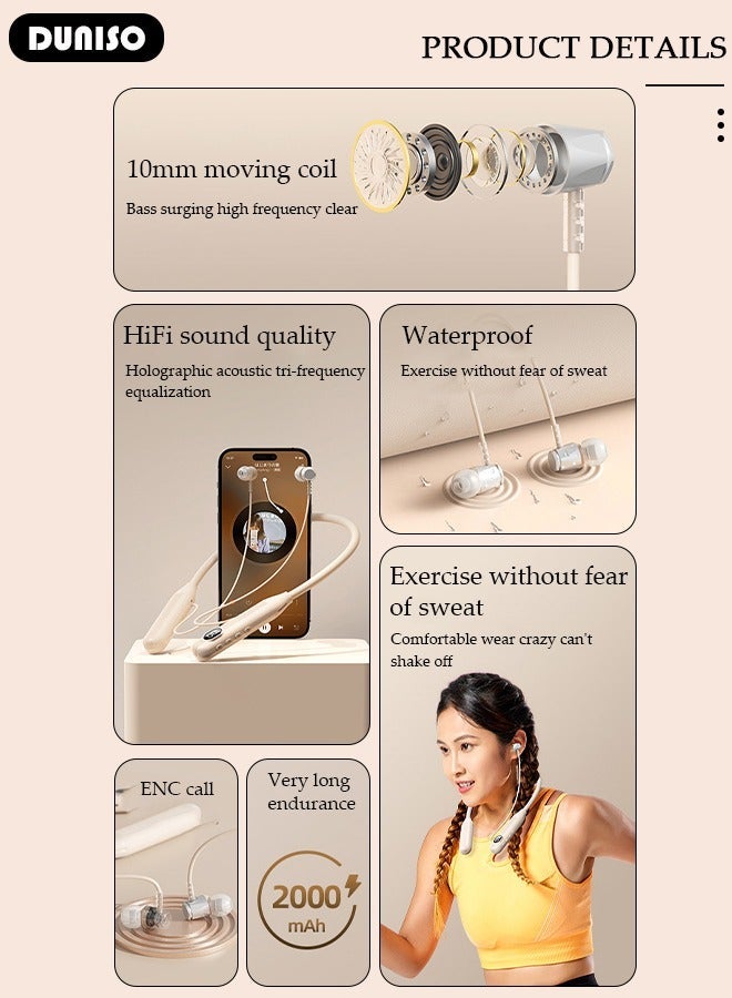 DUNISO Wireless Neckband Headphones with LED Display,Bluetooth 5.3 2000mAh large battery 200H Extra Long Playtime Wireless Stereo Neckband Earbuds Waterproof Earphones for IOS and Android - Image 4